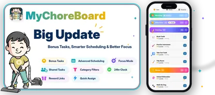 MyChoreBoard’s Biggest Update Yet: Bonus Tasks, Focus Mode, Smarter Scheduling, and More