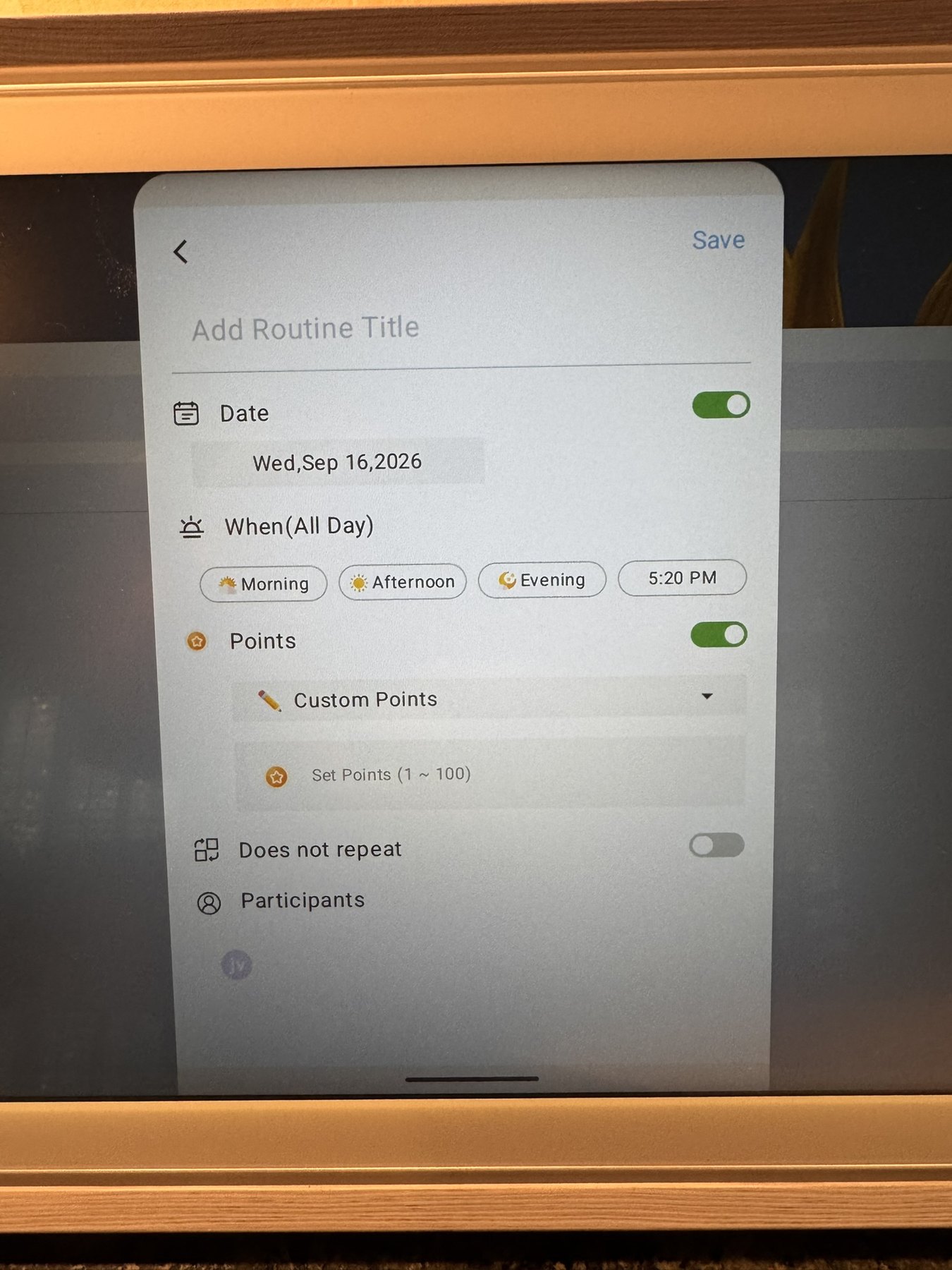 Creating a Routine on ApoloSign with date, time-of-day, points, repeat, and participants