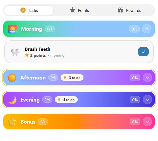 Bonus Tasks in the MyChoreBoard child interface