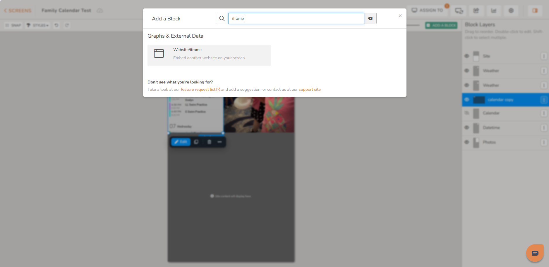 Adding a Website/iframe block to a DAKboard Custom Screen