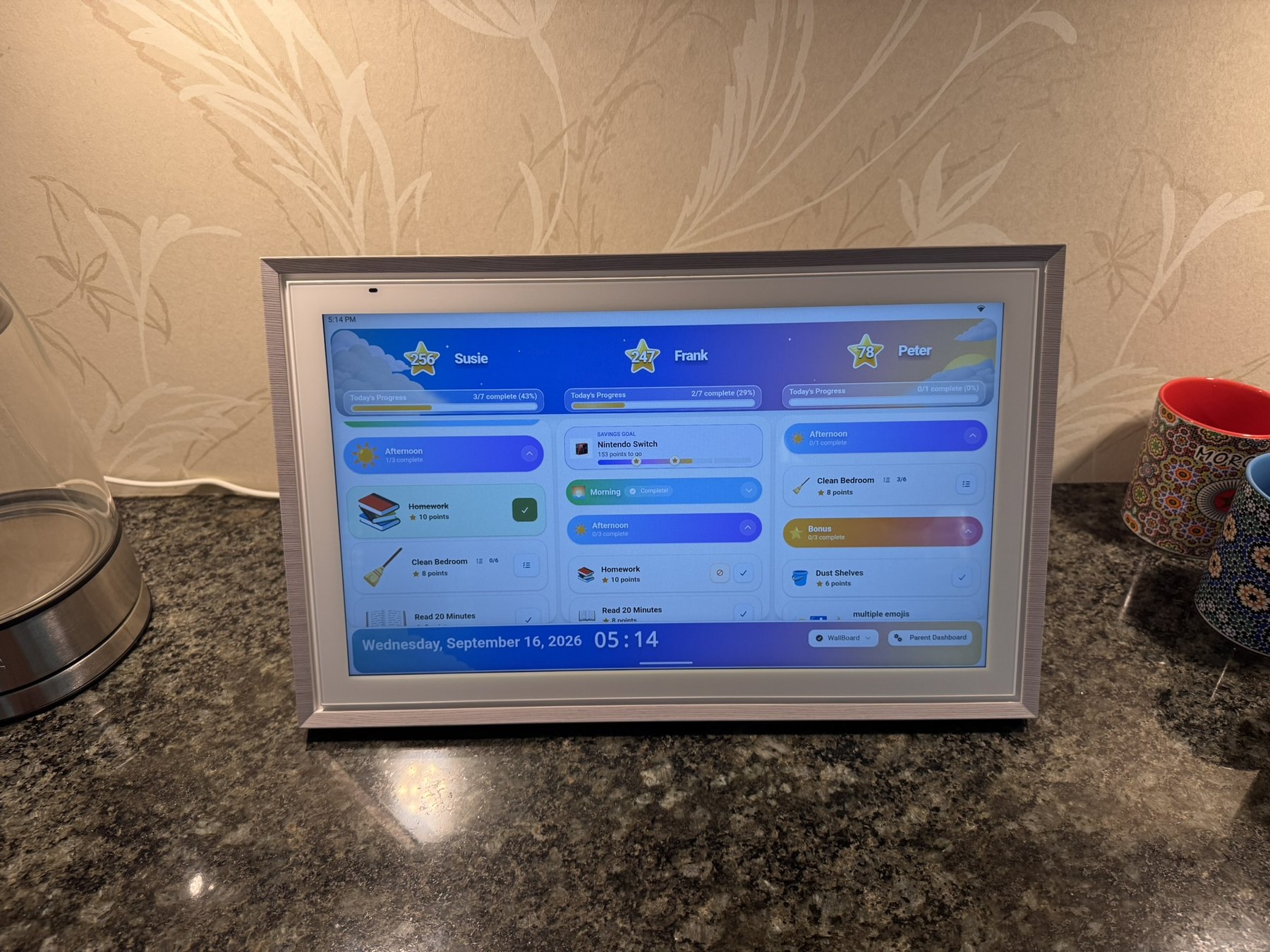 MyChoreBoard WallBoard running full-screen in landscape on ApoloSign